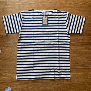 Bronson MFG - Breton Stripe T-Shirt - Apricot/Navy Size 44